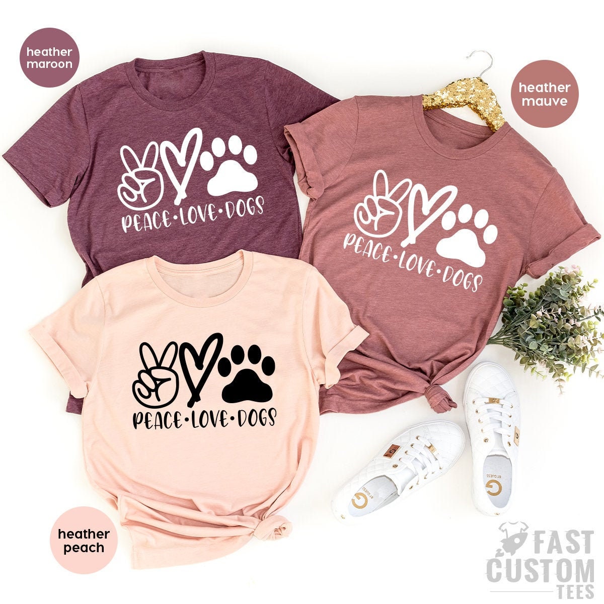 Peace Love Dogs Shirt, Valentine Tshirt, Pet Owner Gift, Women