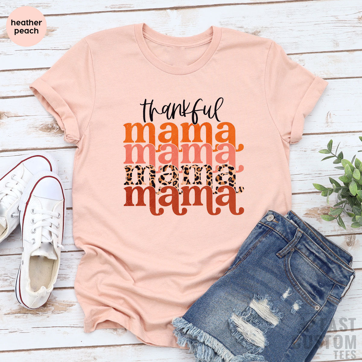 Women's Thankful Thanksgiving T-Shirt - Funny Blessed Grateful Leopard Graphic Tee