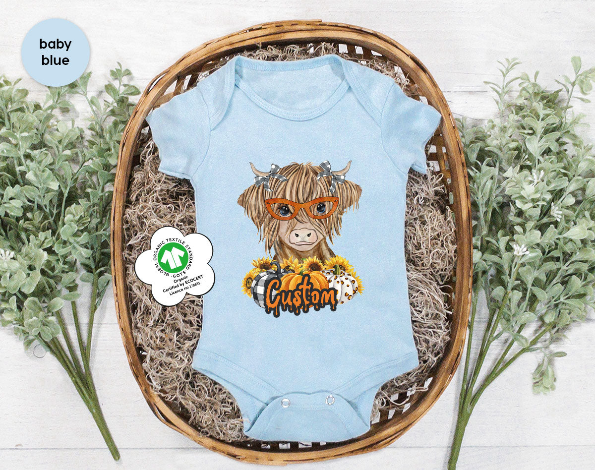 Custom Cow Shirt, Fall Graphic Tees, Personalized Farmer Gifts, Customized Pumpkin T-Shirt, Kids Farm Clothing, Thanksgiving Vneck Tshirt