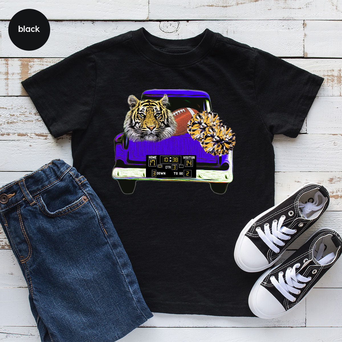 Football Truck Shirt, Tiger Graphic Tees, Football Mom TShirt, Football Gifts for Her, Cheer Vneck Shirt, Gift for Him, Sports Clothing