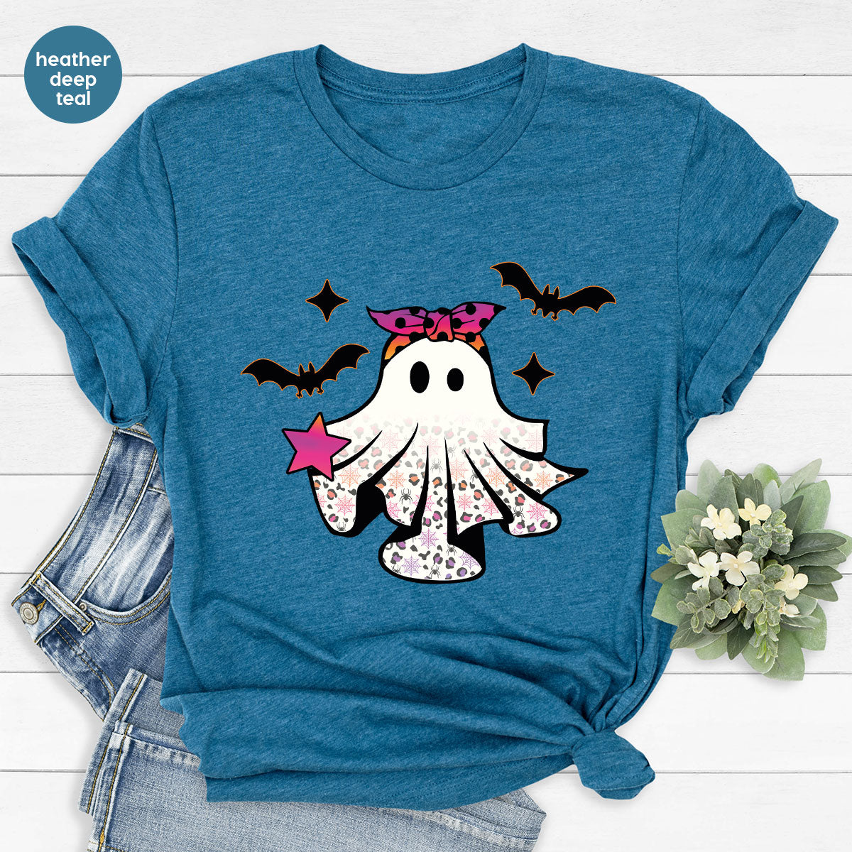Spooky Season Outfit, Ghost Graphic Tee, Girls Boo Vneck TShirt