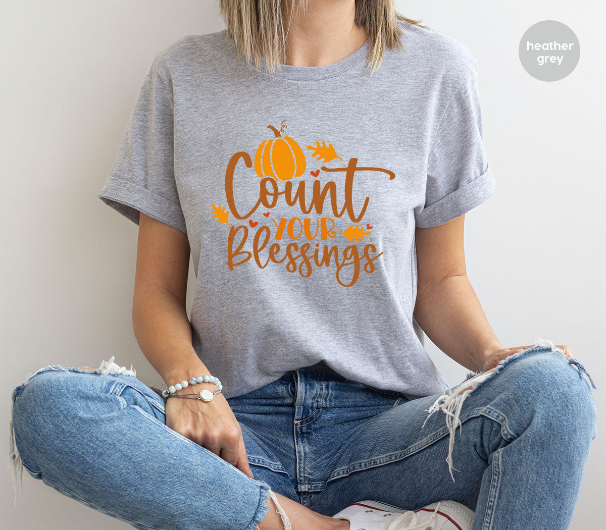 Cute Fall Outfit, Pumpkin Shirts, Gift for Her, Thanksgiving Clothing, Autumn Crewneck Sweatshirt, Blessed Vneck Tshirt, Leaves Graphic Tees