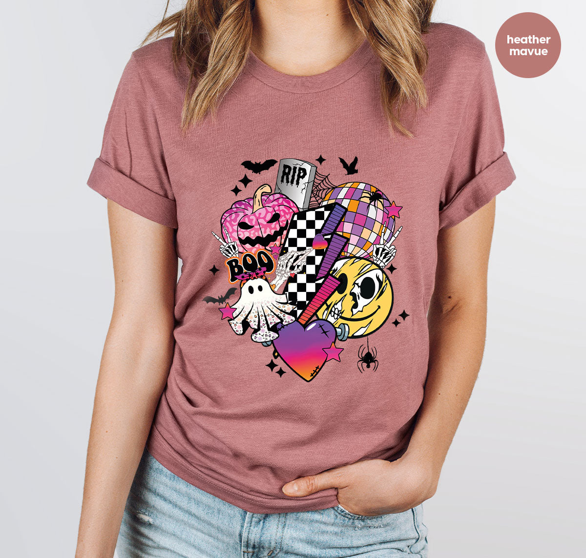 Halloween Shirt, Halloween Gifts, Spooky Season Shirt, Pumpkin Graphic Tees, Girls Fall Clothing, Halloween Party Outfit, Ghost Vneck Shirt