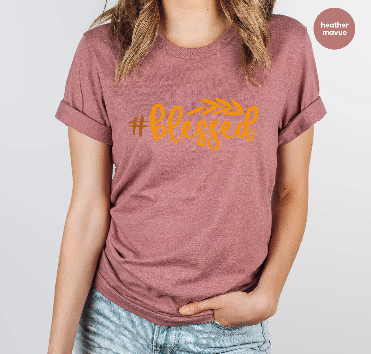 Cute Blessed T-Shirt, Fall Leaves Graphic Tees, Gift for Her, Womens Autumn Clothing, Thanksgiving Sweatshirt, Girls Vneck Tshirts