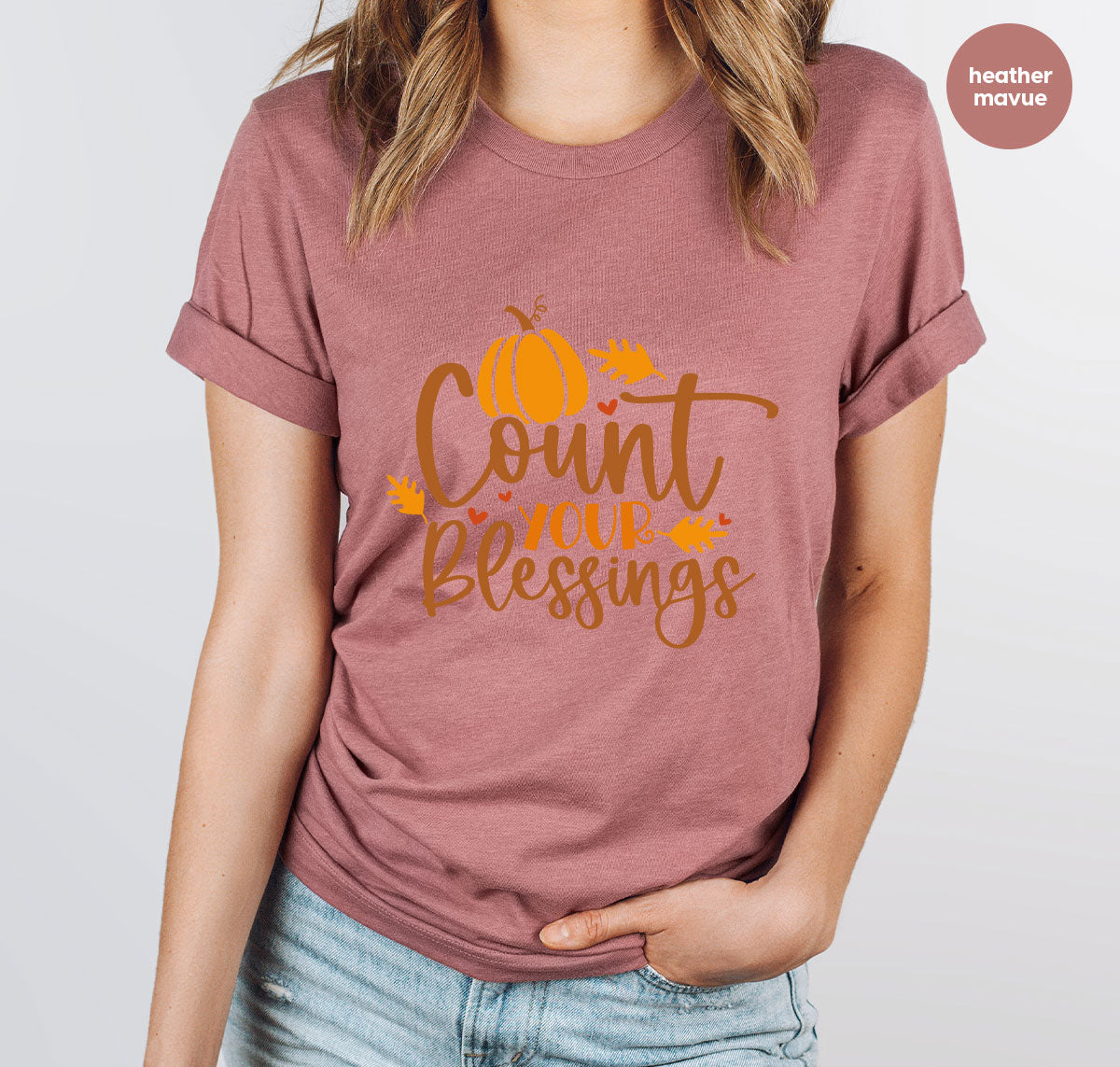 Cute Fall Outfit, Pumpkin Shirts, Gift for Her, Thanksgiving Clothing, Autumn Crewneck Sweatshirt, Blessed Vneck Tshirt, Leaves Graphic Tees