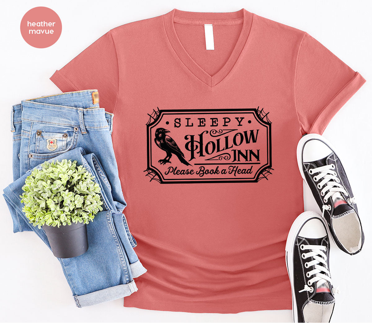 Halloween Crewneck Sweatshirt, Crow Graphic Tees, Gift for Him, Cool Movie T-Shirt, Gift for Her, Spooky Season Party VNeck Shirt