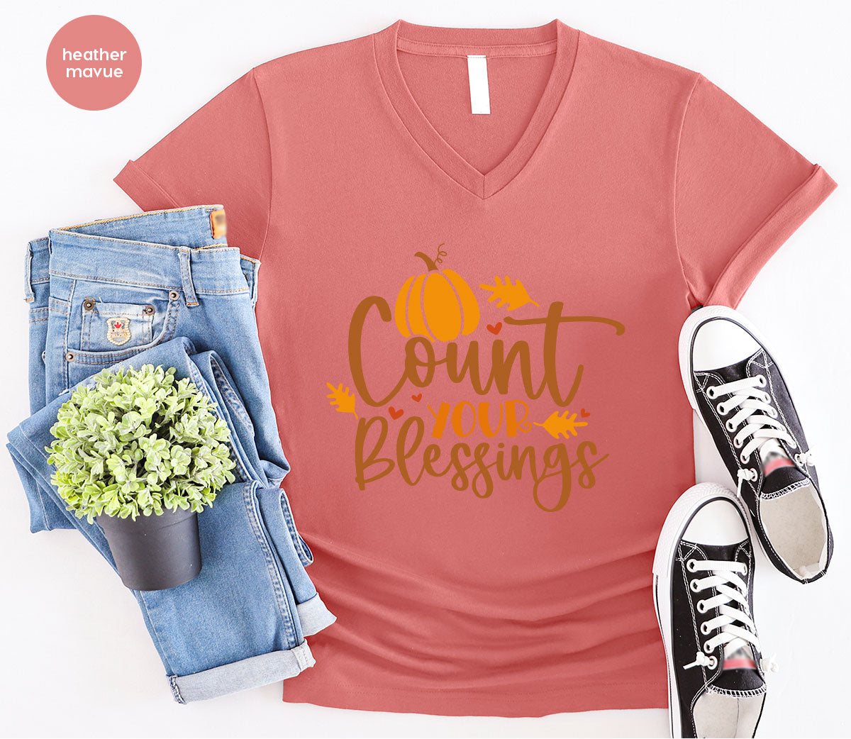 Cute Fall Outfit, Pumpkin Shirts, Gift for Her, Thanksgiving Clothing, Autumn Crewneck Sweatshirt, Blessed Vneck Tshirt, Leaves Graphic Tees