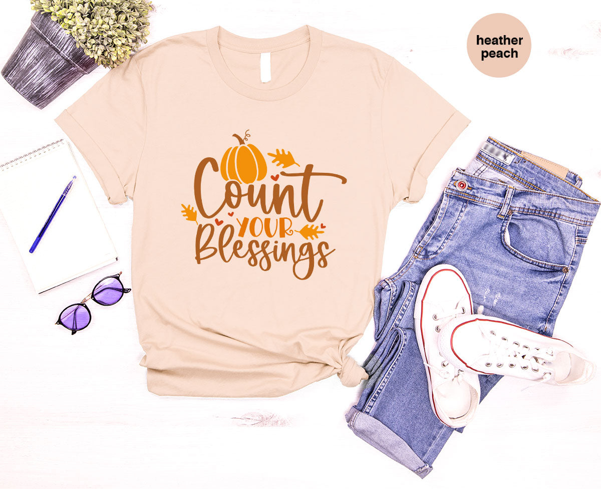 Cute Fall Outfit, Pumpkin Shirts, Gift for Her, Thanksgiving Clothing, Autumn Crewneck Sweatshirt, Blessed Vneck Tshirt, Leaves Graphic Tees