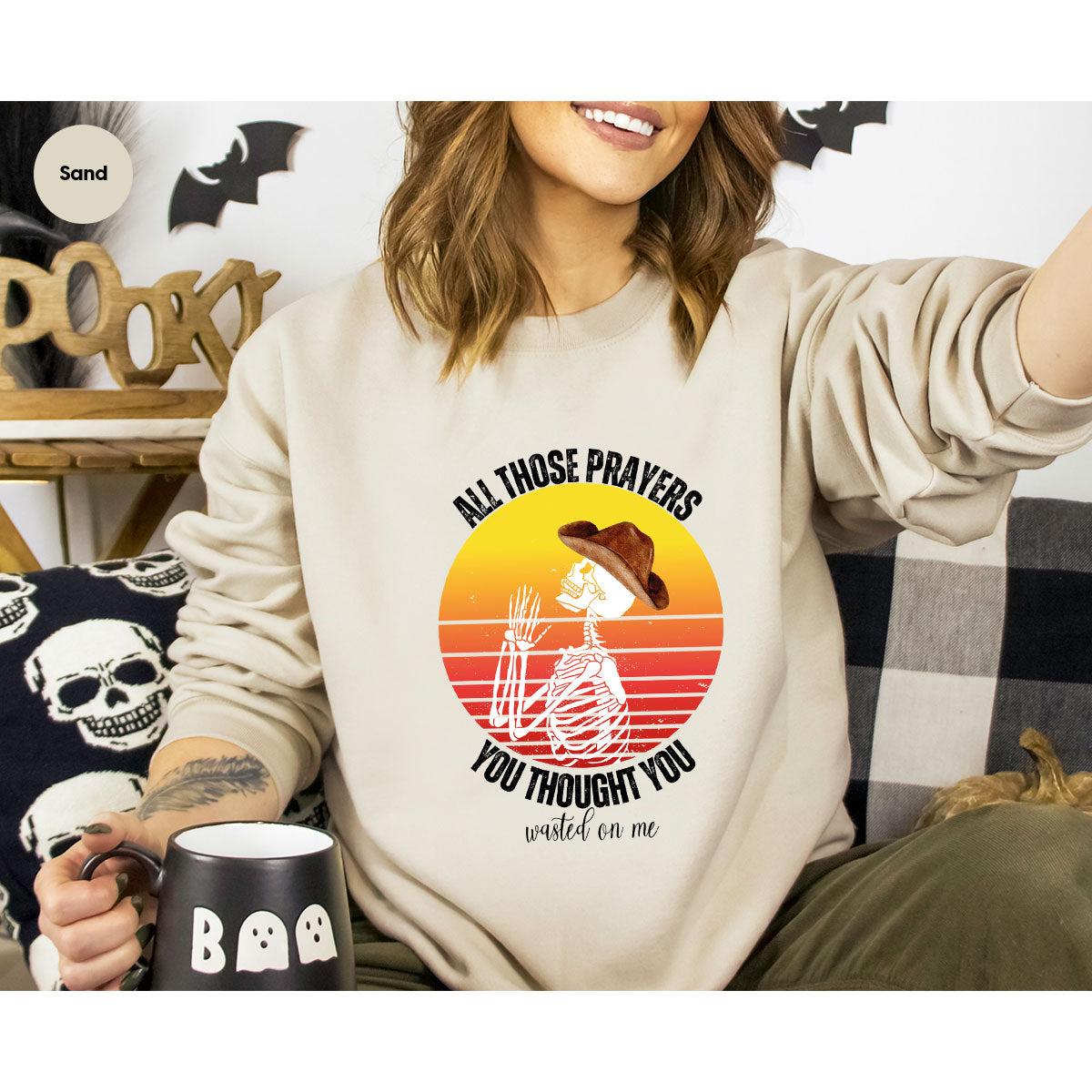 Halloween Crewneck Sweatshirt, Vintage Skeleton Shirt, Christian Vneck T Shirts