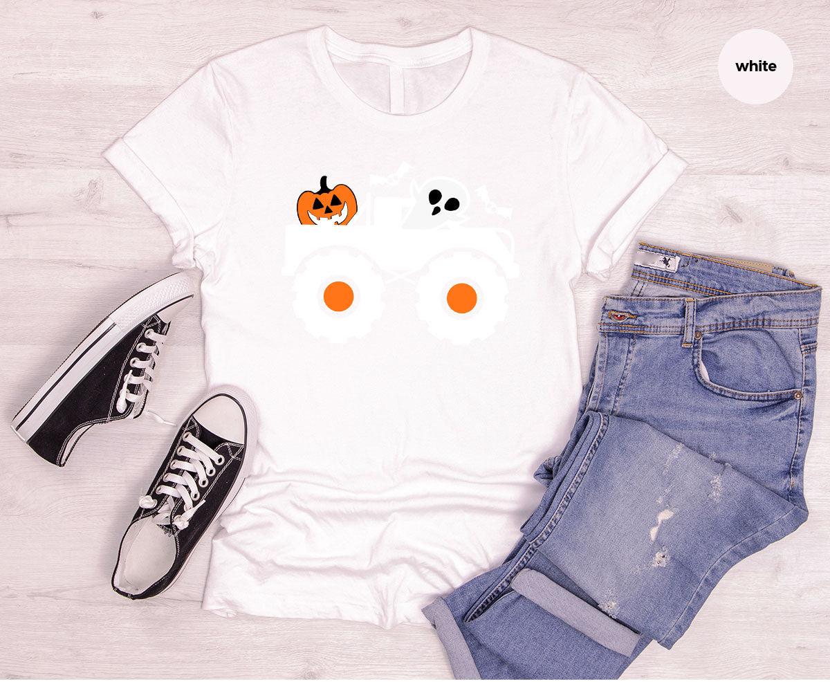 Kids Halloween Shirt, Halloween Gifts, Boys Truck T-Shirt, Ghost Outfit, Pumpkin Graphic Tees, Spooky Season Gifts, Toddler Clothes