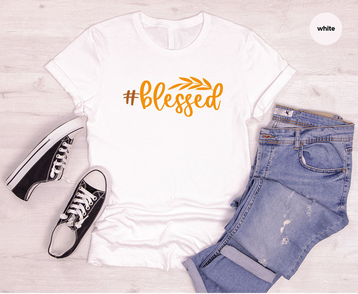 Cute Blessed T-Shirt, Fall Leaves Graphic Tees, Gift for Her, Womens Autumn Clothing, Thanksgiving Sweatshirt, Girls Vneck Tshirts