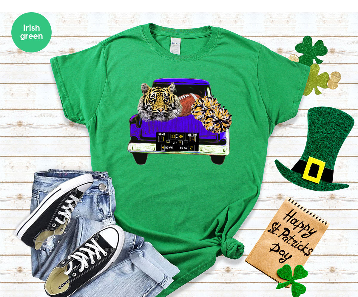 Football Truck Shirt, Tiger Graphic Tees, Football Mom TShirt, Football Gifts for Her, Cheer Vneck Shirt, Gift for Him, Sports Clothing