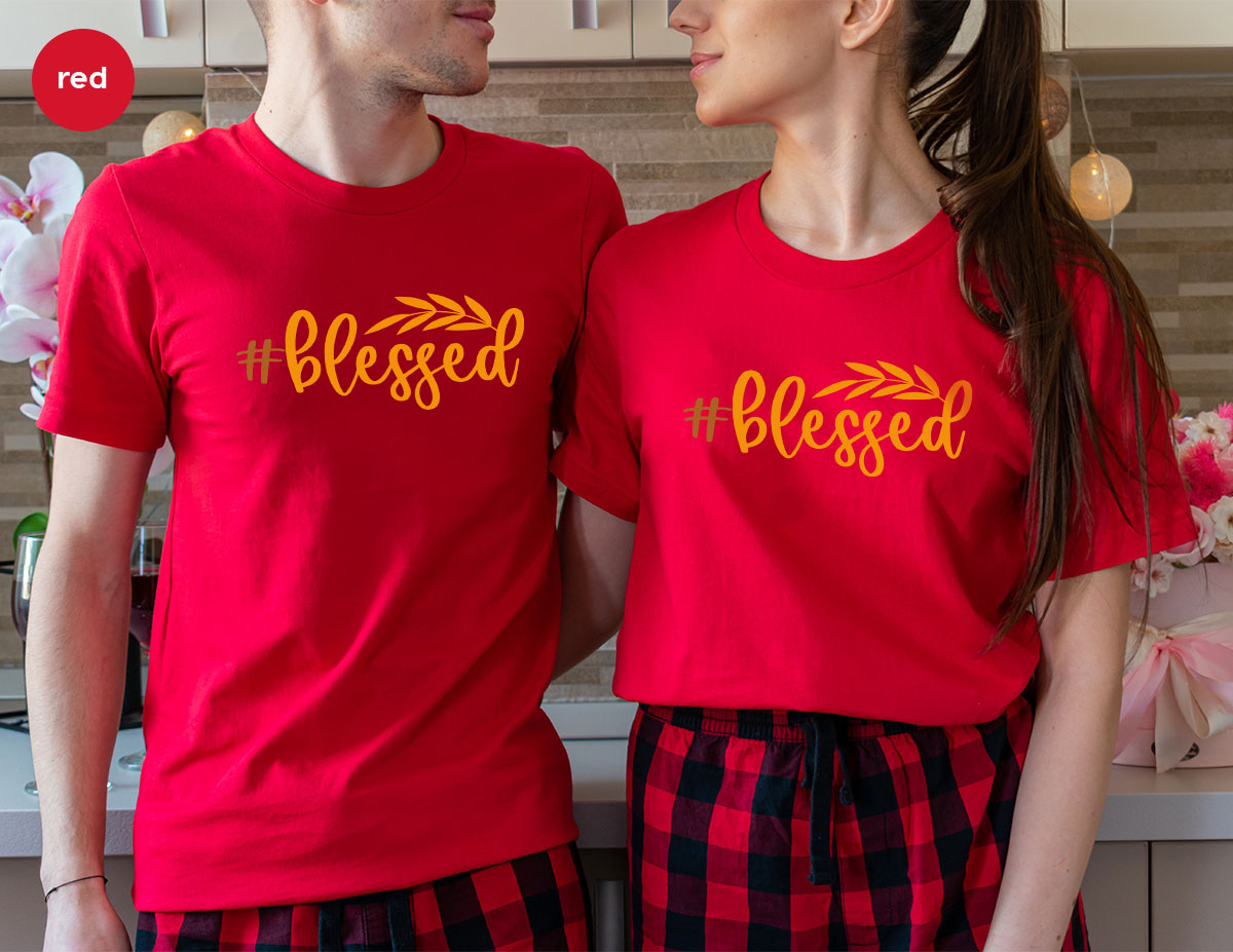 Cute Blessed T-Shirt, Fall Leaves Graphic Tees, Gift for Her, Womens Autumn Clothing, Thanksgiving Sweatshirt, Girls Vneck Tshirts