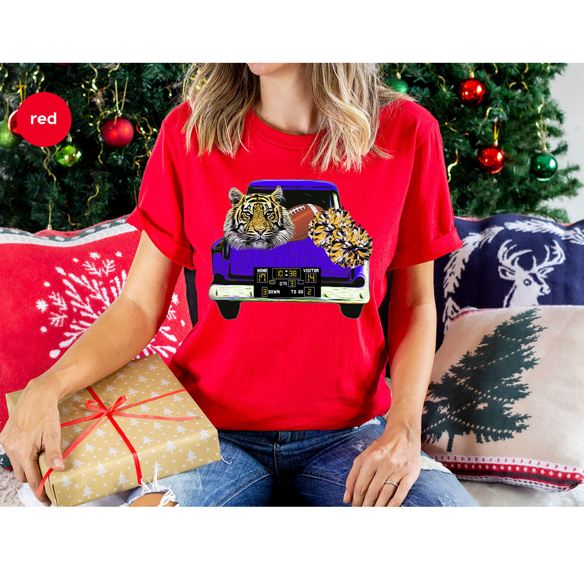 Football Truck Shirt, Tiger Graphic Tees, Football Mom TShirt, Football Gifts for Her, Cheer Vneck Shirt, Gift for Him, Sports Clothing