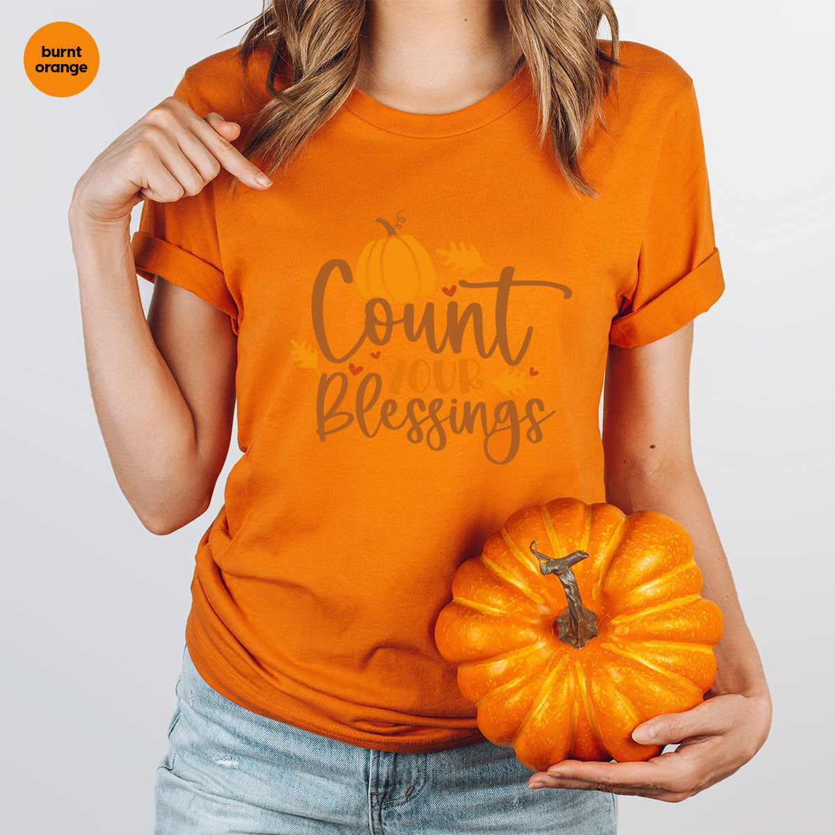 Cute Fall Outfit, Pumpkin Shirts, Gift for Her, Thanksgiving Clothing, Autumn Crewneck Sweatshirt, Blessed Vneck Tshirt, Leaves Graphic Tees