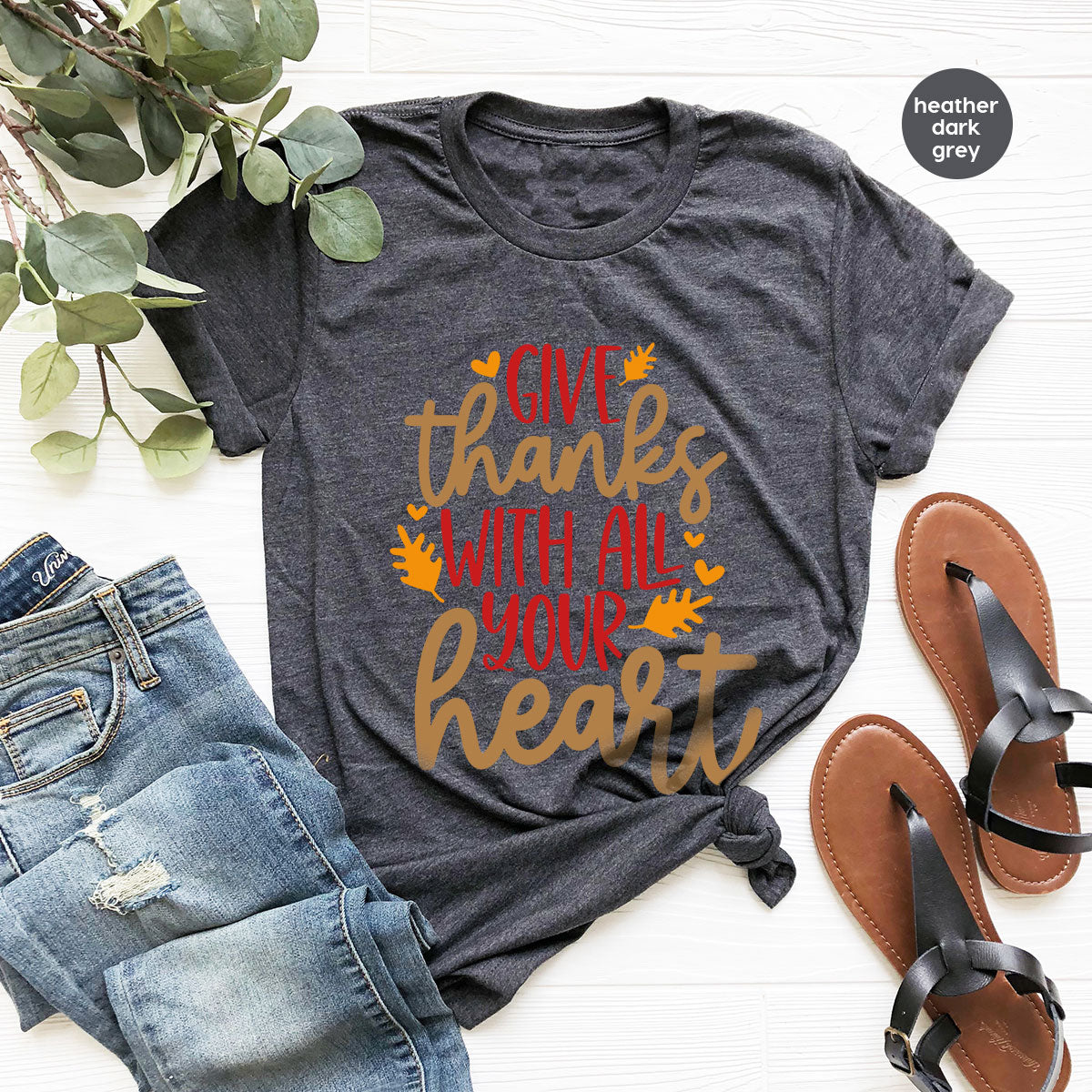 Cute Fall Clothing, Thanksgiving T-Shirt, Gift for Her, Leaves Graphic Tees, Autumn Outfit, Womens Vneck Shirt, Thankful Sweatshirt