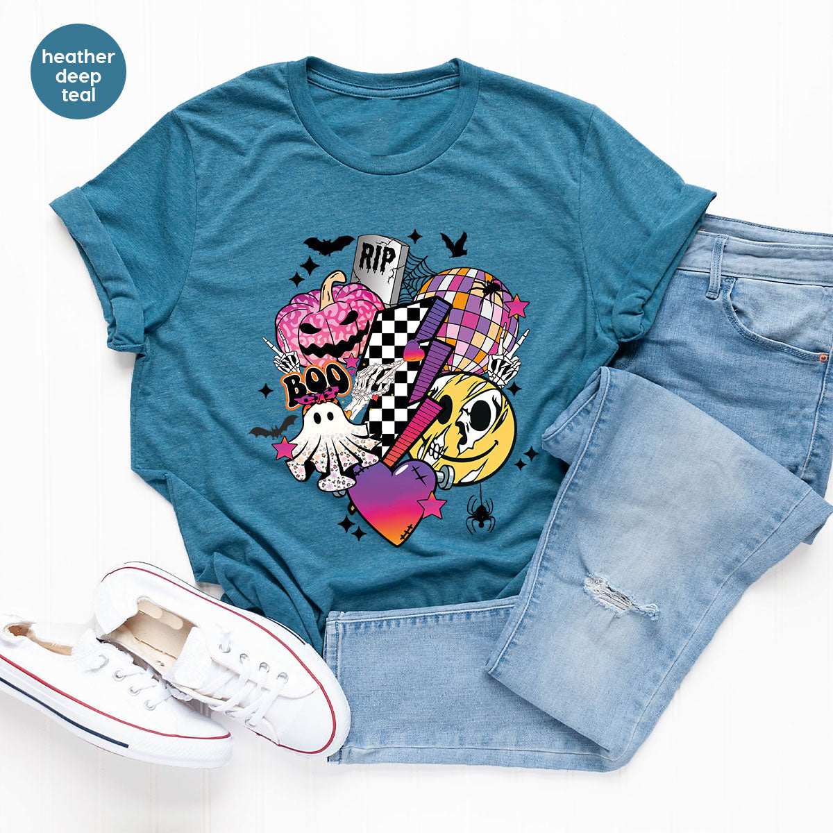Halloween Shirt, Halloween Gifts, Spooky Season Shirt, Pumpkin Graphic Tees, Girls Fall Clothing, Halloween Party Outfit, Ghost Vneck Shirt