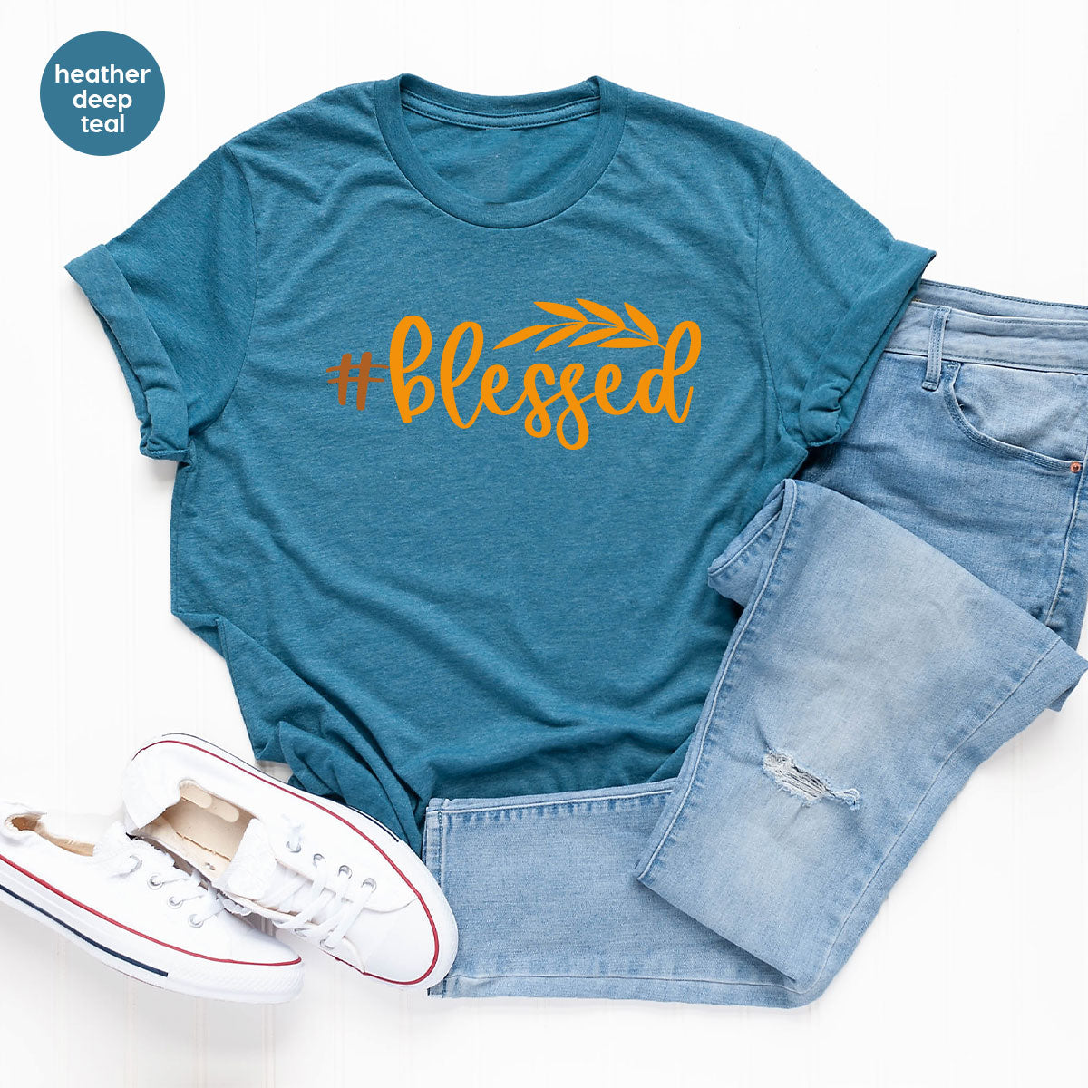 Cute Blessed T-Shirt, Fall Leaves Graphic Tees, Gift for Her, Womens Autumn Clothing, Thanksgiving Sweatshirt, Girls Vneck Tshirts