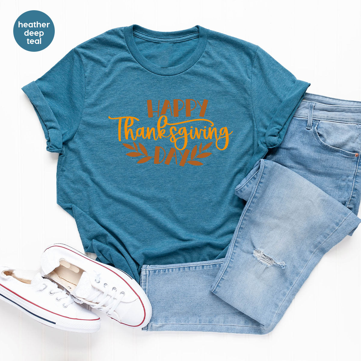 Happy Thanksgiving Day T-Shirt, Matching Family Shirts, Fall Crewneck Sweatshirt, Family Gifts, Leaves Graphic Tees, Autumn Vneck TShirt