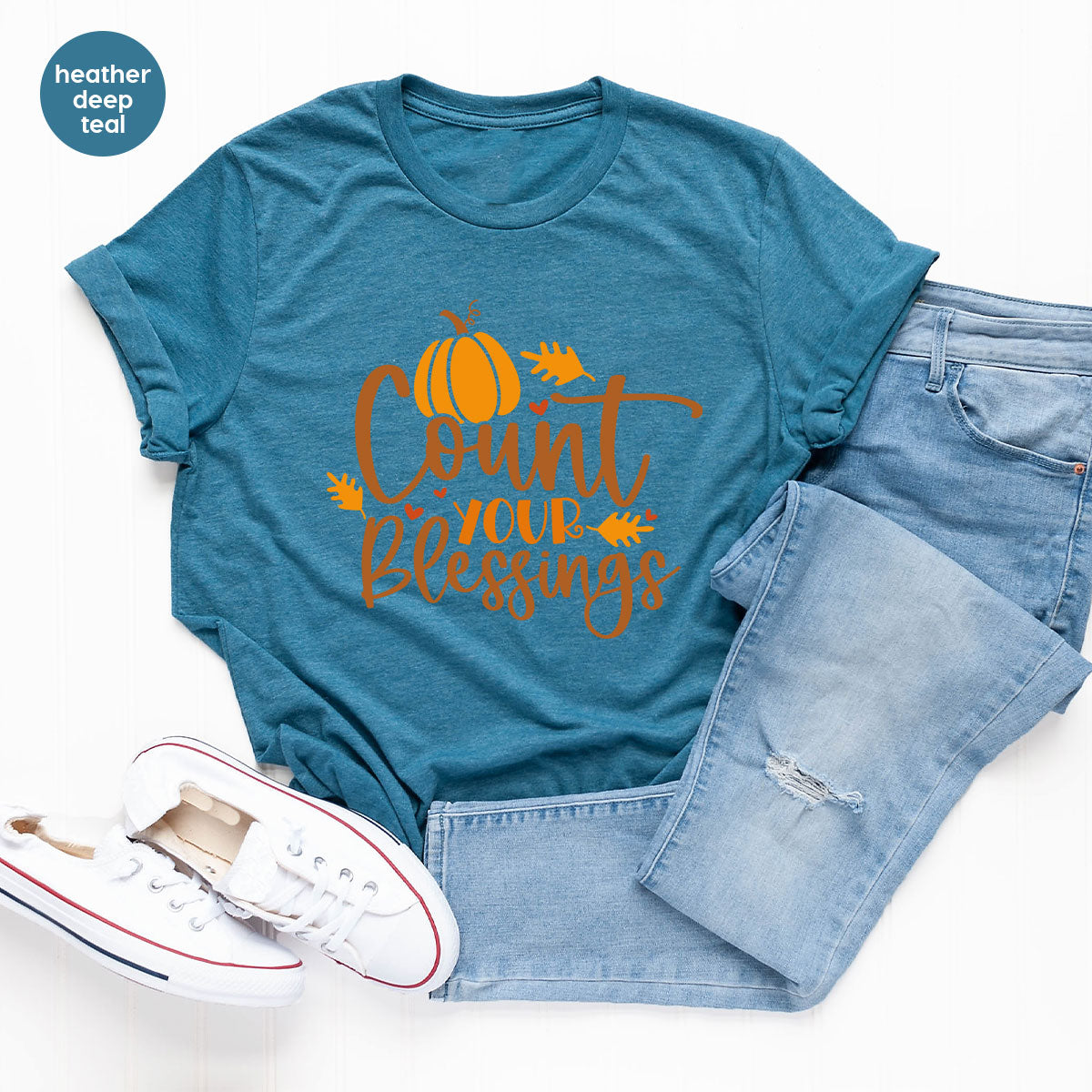 Cute Fall Outfit, Pumpkin Shirts, Gift for Her, Thanksgiving Clothing, Autumn Crewneck Sweatshirt, Blessed Vneck Tshirt, Leaves Graphic Tees