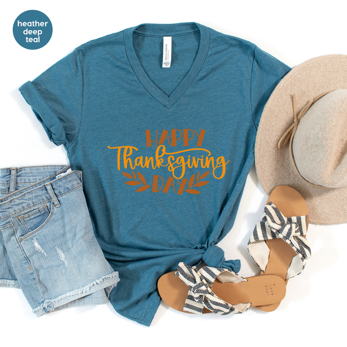Happy Thanksgiving Day T-Shirt, Matching Family Shirts, Fall Crewneck Sweatshirt, Family Gifts, Leaves Graphic Tees, Autumn Vneck TShirt