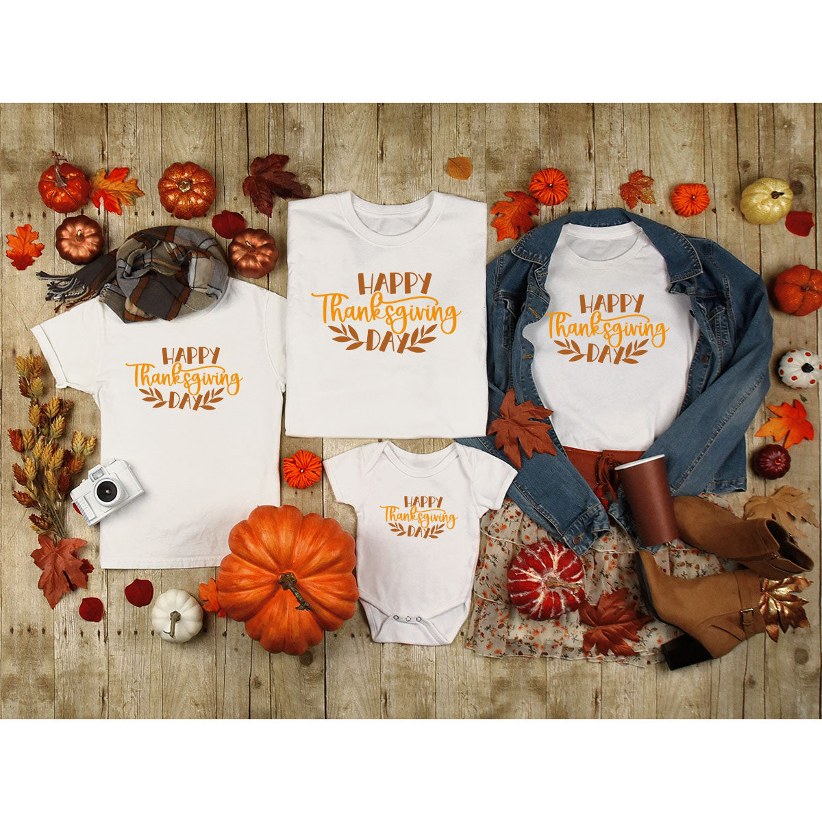 Happy Thanksgiving Day T-Shirt, Matching Family Shirts, Fall Crewneck Sweatshirt, Family Gifts, Leaves Graphic Tees, Autumn Vneck TShirt