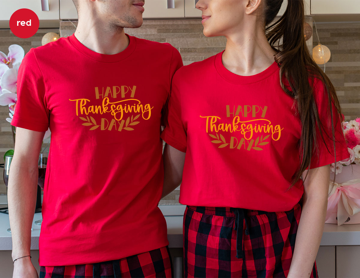 Happy Thanksgiving Day T-Shirt, Matching Family Shirts, Fall Crewneck Sweatshirt, Family Gifts, Leaves Graphic Tees, Autumn Vneck TShirt