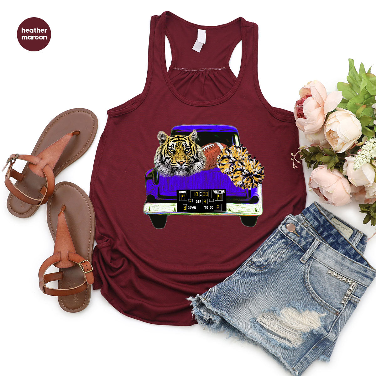 Football Truck Shirt, Tiger Graphic Tees, Football Mom TShirt, Football Gifts for Her, Cheer Vneck Shirt, Gift for Him, Sports Clothing
