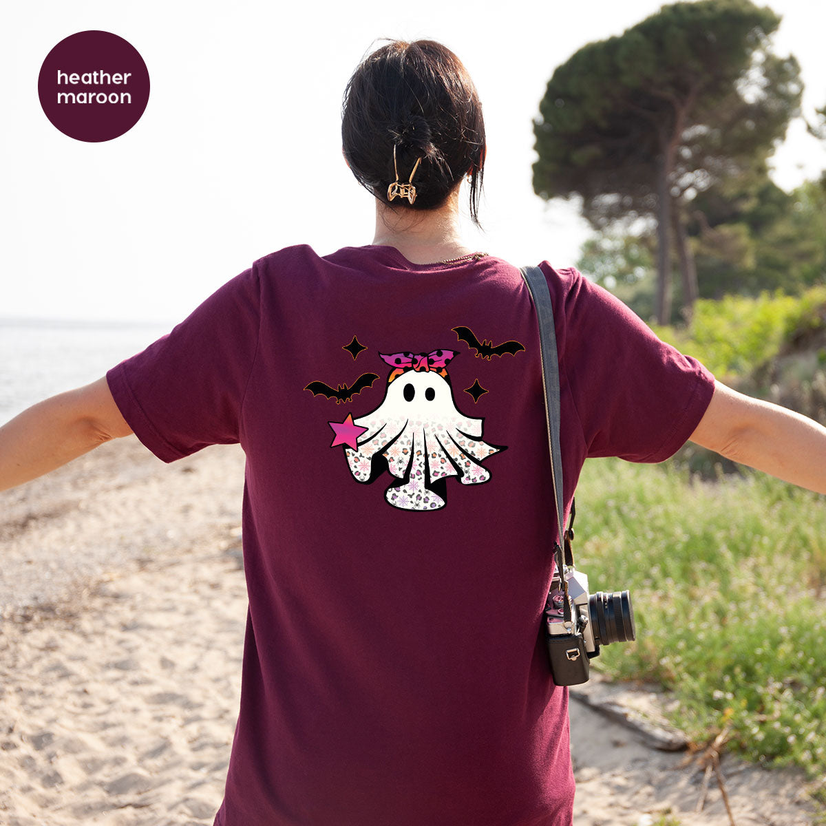 Spooky Season Outfit, Ghost Graphic Tee, Girls Boo Vneck TShirt