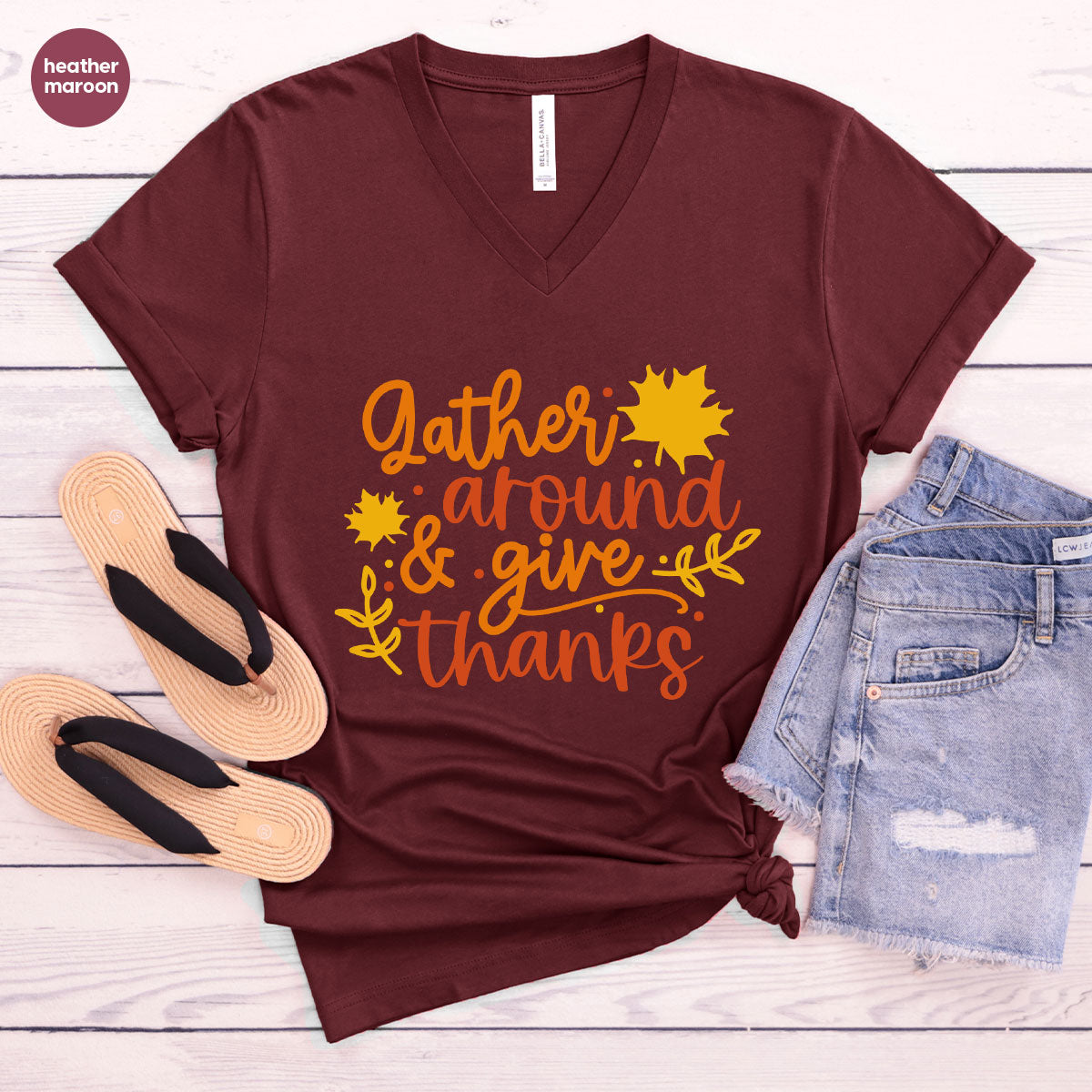 Thanksgiving Sweatshirts, Gifts for Family, Kids Fall Clothes, Leaves Graphic Tees, Autumn Toddler Outfits, Thankful Vneck TShirt