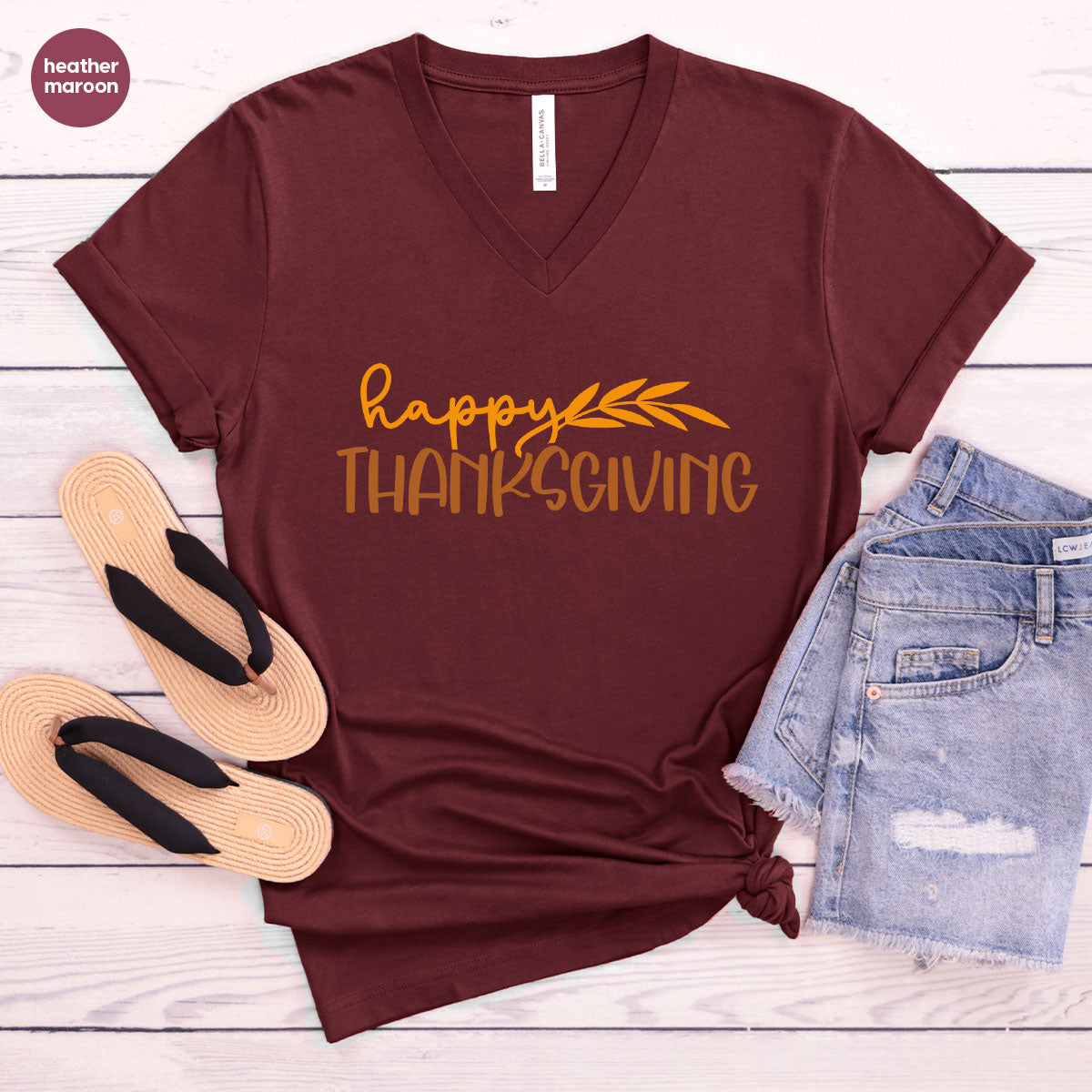 Happy Thanksgiving Shirt, Fall Crewneck Sweatshirt, Family Gifts, Matching Family TShirts, Autumn Vneck Tshirt, Leaves Graphic Tees