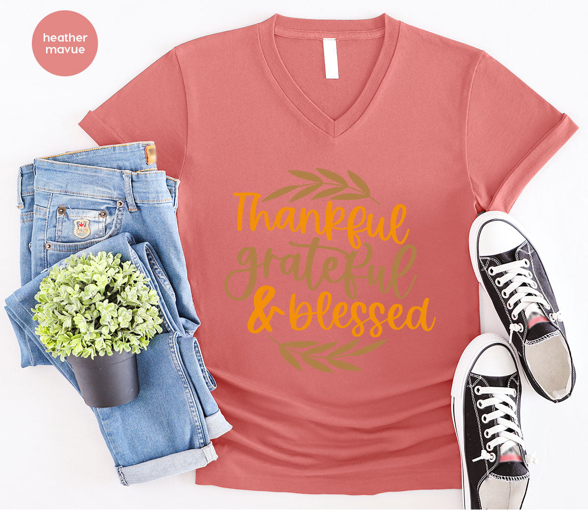 Fall Tshirt, Autumn Clothing, Gift for Her, Happy Thanksgiving Outfit, Leaves Graphic Tees, Thankful Grateful Blessed T-Shirt