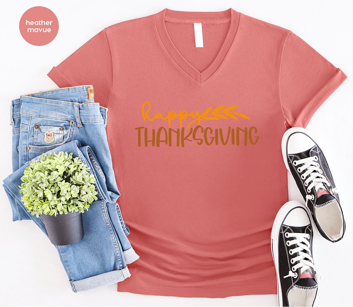 Happy Thanksgiving Shirt, Fall Crewneck Sweatshirt, Family Gifts, Matching Family TShirts, Autumn Vneck Tshirt, Leaves Graphic Tees