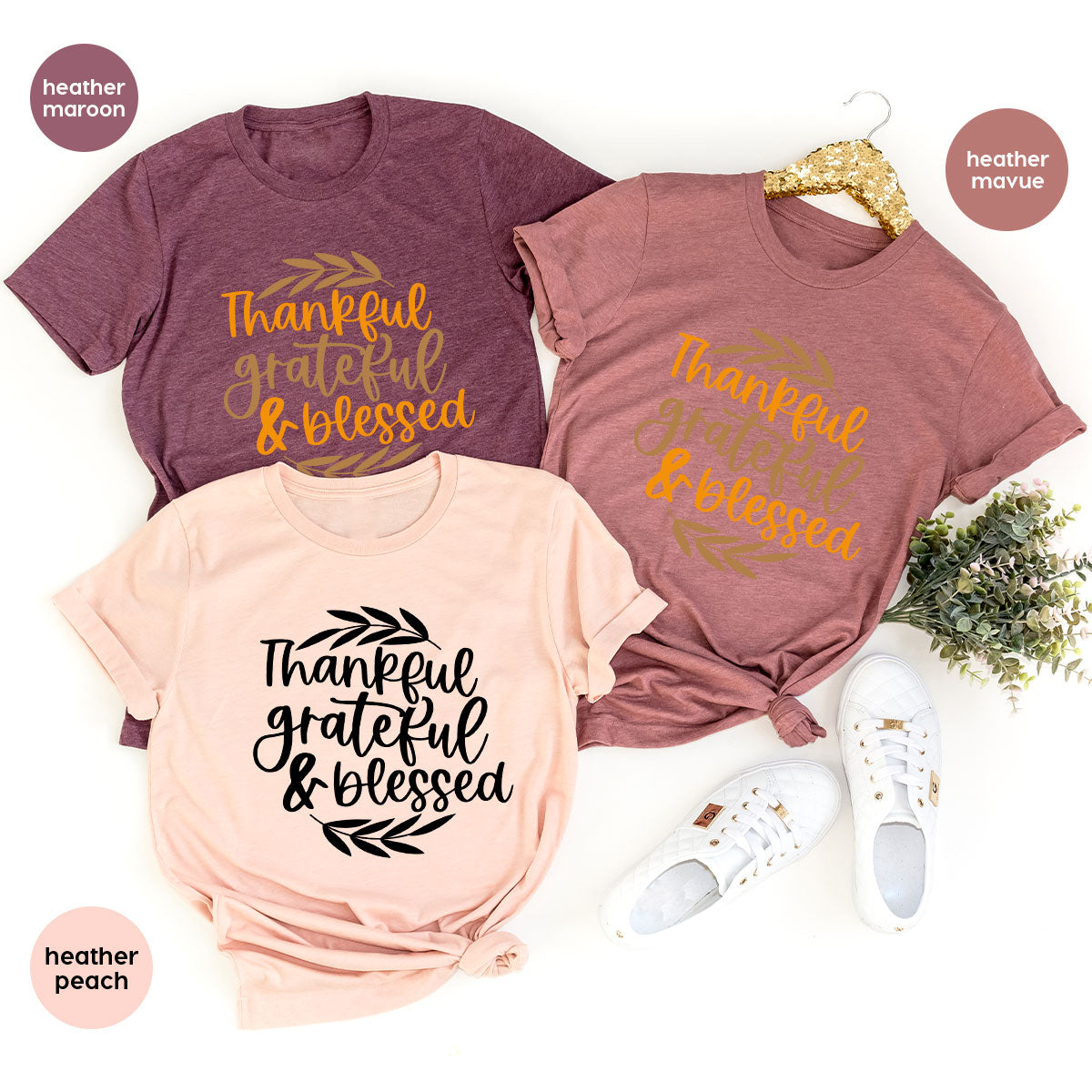 Fall Tshirt, Autumn Clothing, Gift for Her, Happy Thanksgiving Outfit, Leaves Graphic Tees, Thankful Grateful Blessed T-Shirt