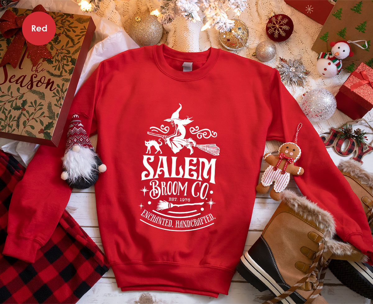 Halloween T-Shirt, Halloween Gifts, Salem Graphic Tees, Witchy Gifts, Witch Crewneck Sweatshirt, Womens Vneck T Shirt, Broom Shirt