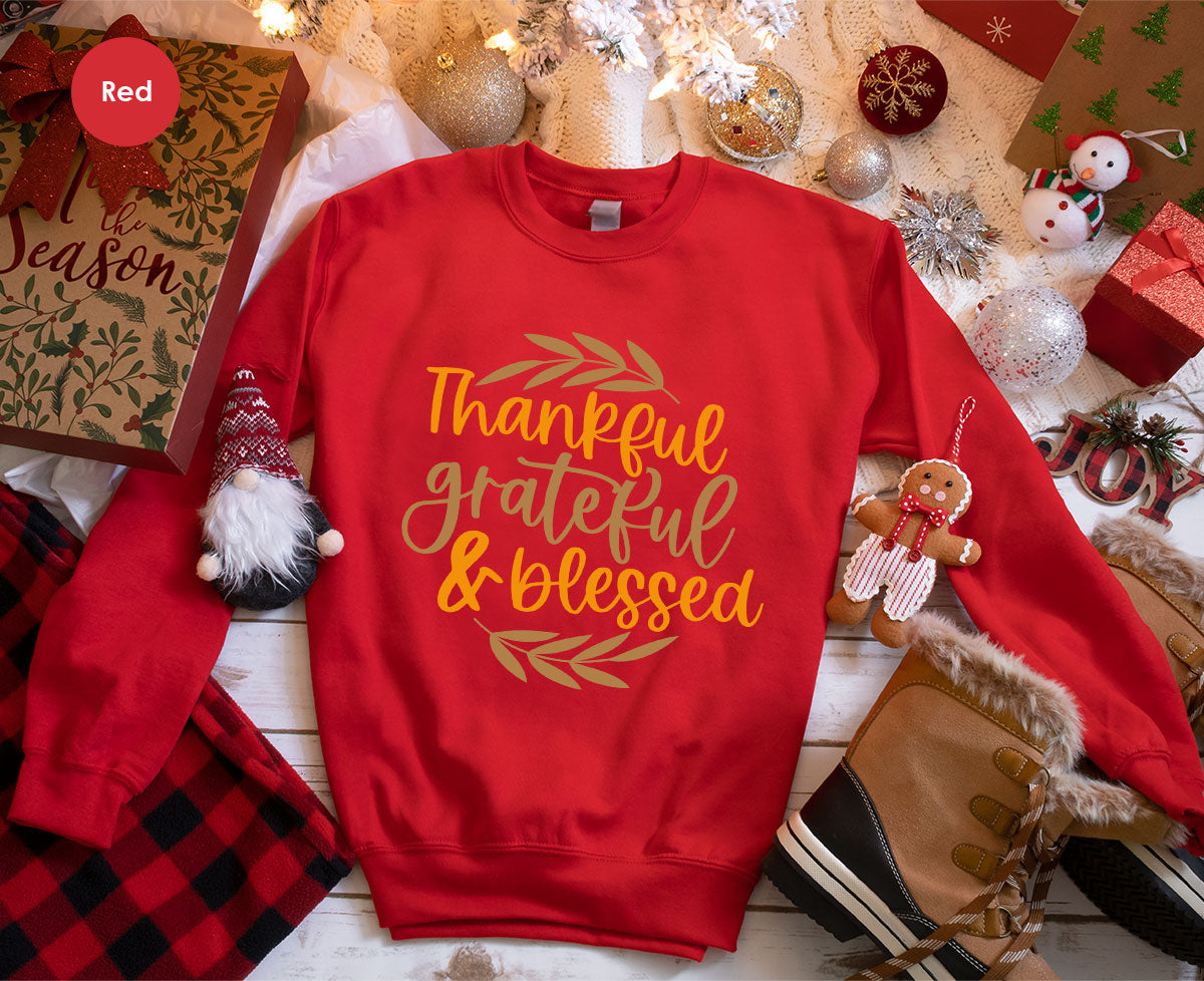 Fall Tshirt, Autumn Clothing, Gift for Her, Happy Thanksgiving Outfit, Leaves Graphic Tees, Thankful Grateful Blessed T-Shirt