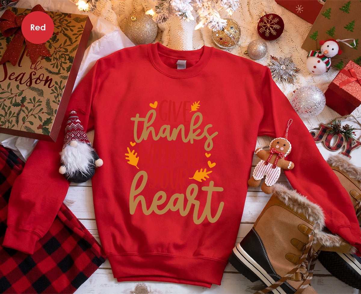 Cute Fall Clothing, Thanksgiving T-Shirt, Gift for Her, Leaves Graphic Tees, Autumn Outfit, Womens Vneck Shirt, Thankful Sweatshirt