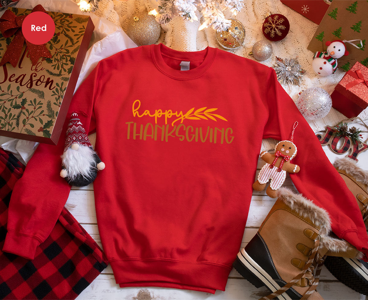 Happy Thanksgiving Shirt, Fall Crewneck Sweatshirt, Family Gifts, Matching Family TShirts, Autumn Vneck Tshirt, Leaves Graphic Tees