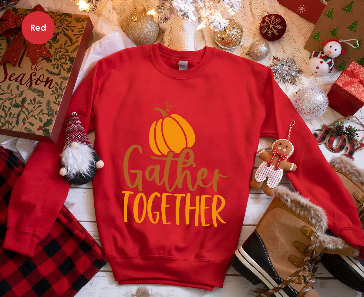 Fall Crewneck Sweatshirt, Thanksgiving Family Outfits, Pumpkin Graphic Tees, Autumn Clothing, Thankful Toddler Tshirt, Gather Together Shirt