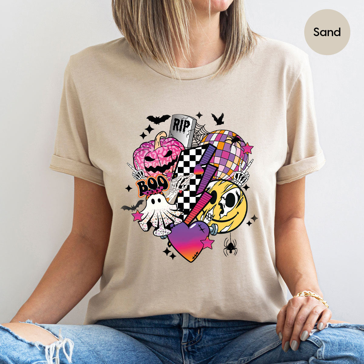Halloween Shirt, Halloween Gifts, Spooky Season Shirt, Pumpkin Graphic Tees, Girls Fall Clothing, Halloween Party Outfit, Ghost Vneck Shirt