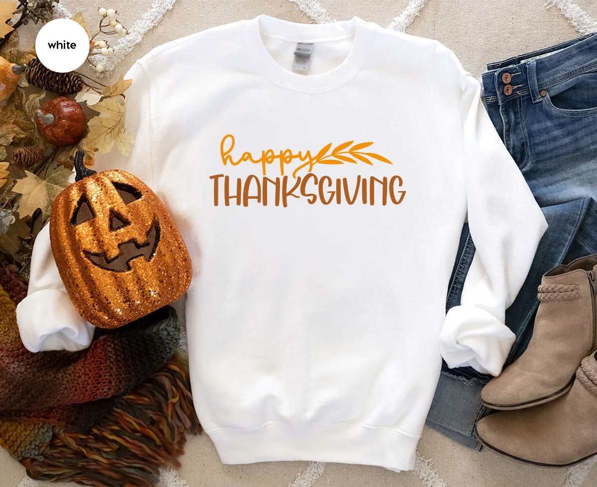 Happy Thanksgiving Shirt, Fall Crewneck Sweatshirt, Family Gifts, Matching Family TShirts, Autumn Vneck Tshirt, Leaves Graphic Tees