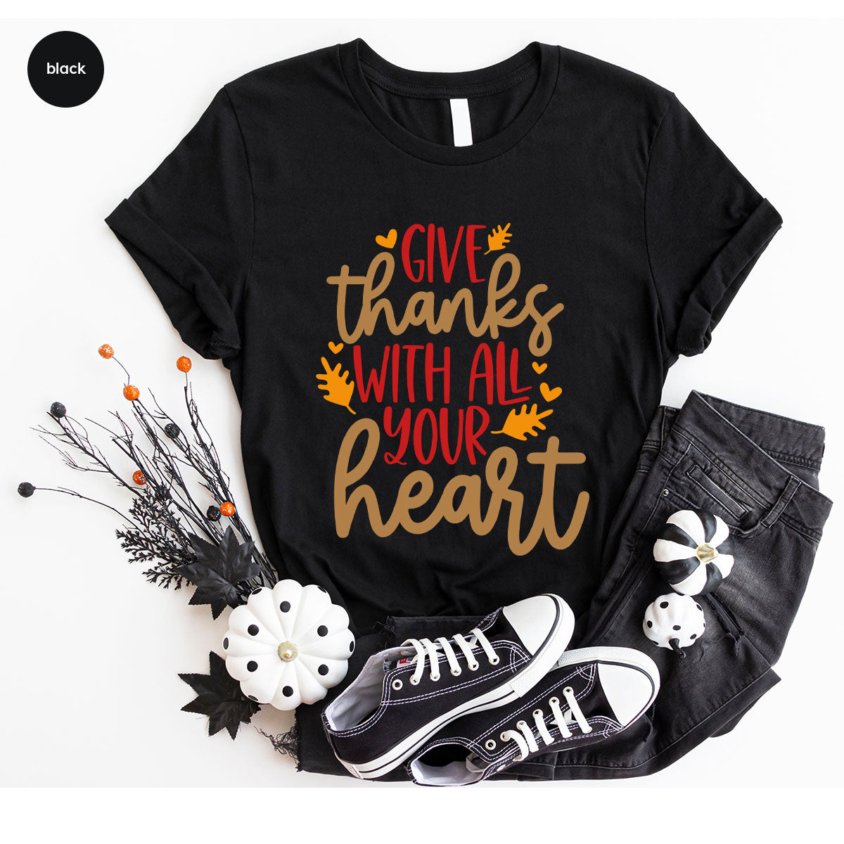 Cute Fall Clothing, Thanksgiving T-Shirt, Gift for Her, Leaves Graphic Tees, Autumn Outfit, Womens Vneck Shirt, Thankful Sweatshirt