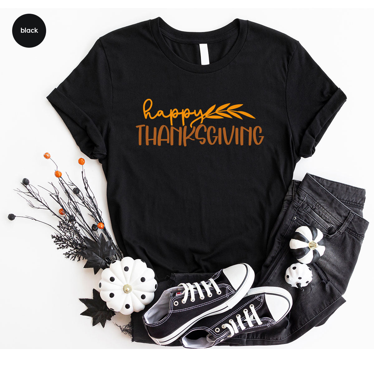 Happy Thanksgiving Shirt, Fall Crewneck Sweatshirt, Family Gifts, Matching Family TShirts, Autumn Vneck Tshirt, Leaves Graphic Tees