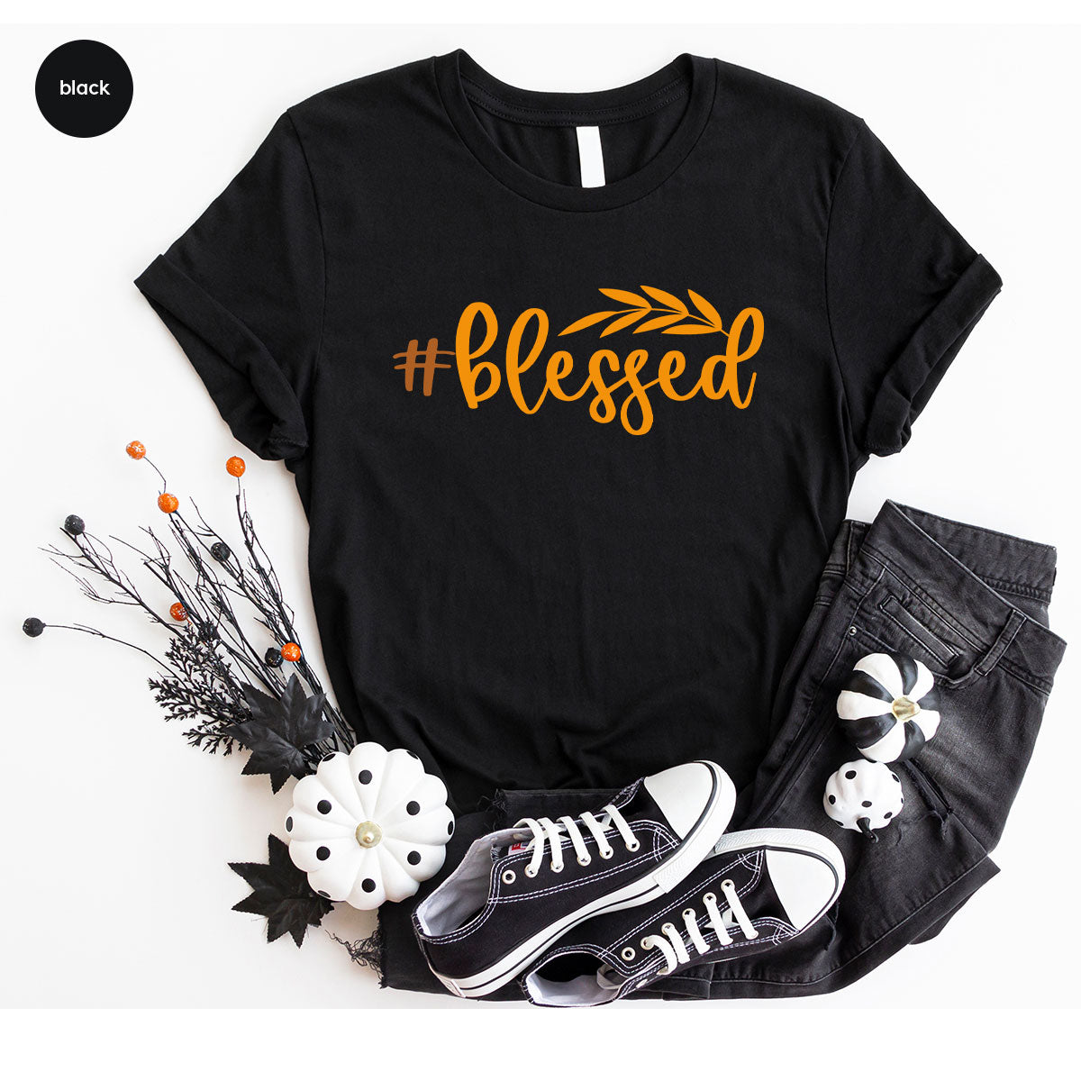 Cute Blessed T-Shirt, Fall Leaves Graphic Tees, Gift for Her, Womens Autumn Clothing, Thanksgiving Sweatshirt, Girls Vneck Tshirts