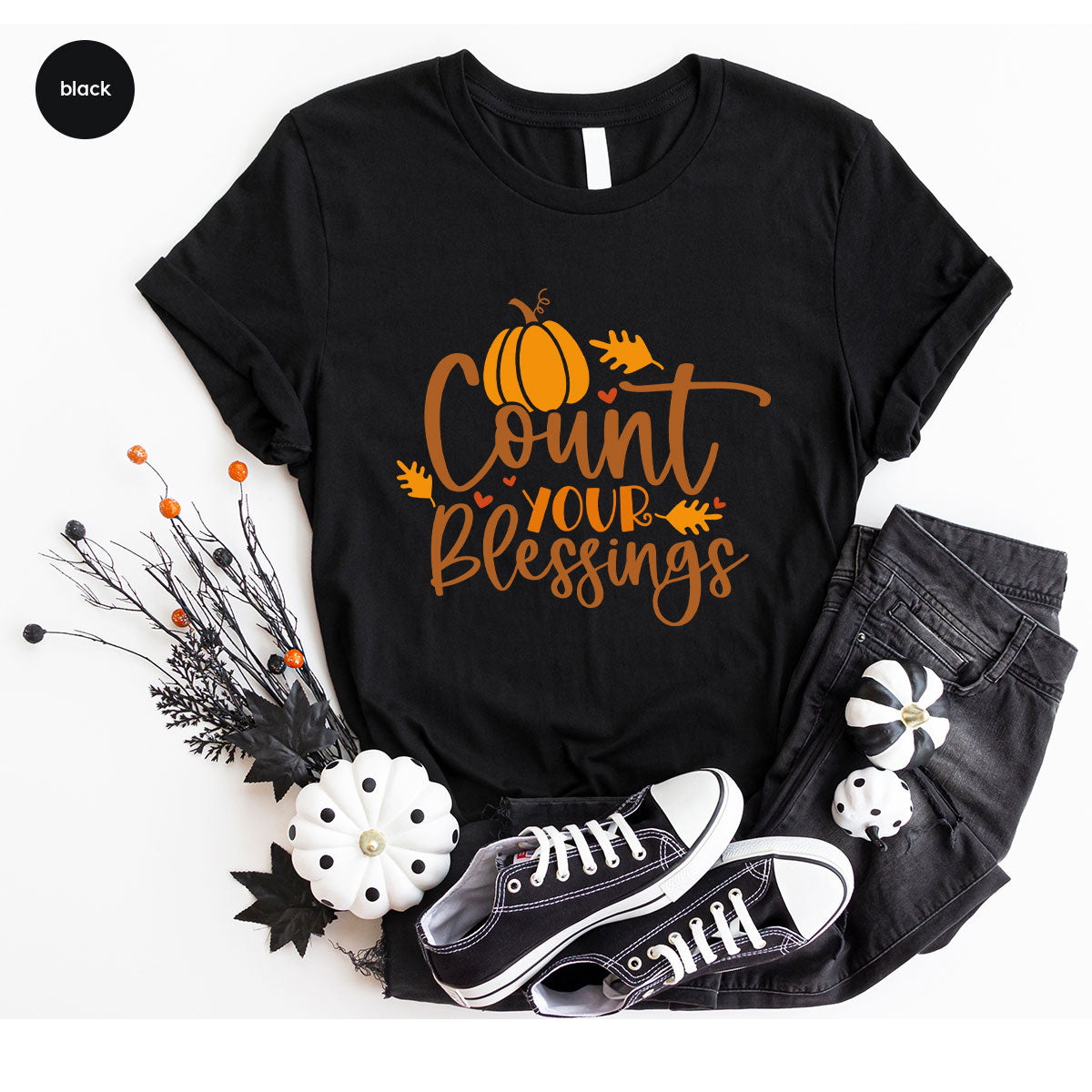 Cute Fall Outfit, Pumpkin Shirts, Gift for Her, Thanksgiving Clothing, Autumn Crewneck Sweatshirt, Blessed Vneck Tshirt, Leaves Graphic Tees