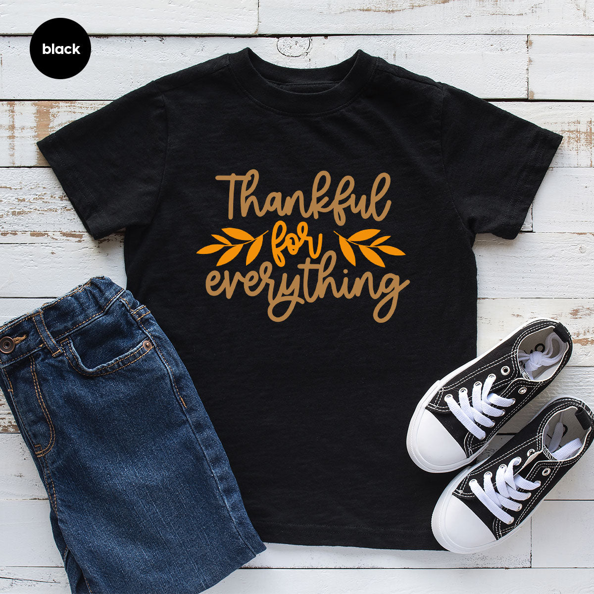 Thanksgiving T Shirts, Gifts for Her, Fall Leaves Graphic Tees, Autumn Clothing, Thankful for Everything T-Shirt, Womens Vneck TShirt