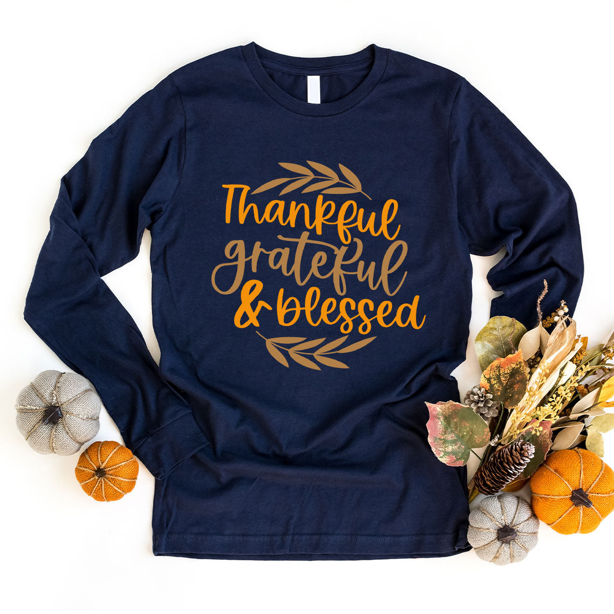 Fall Tshirt, Autumn Clothing, Gift for Her, Happy Thanksgiving Outfit, Leaves Graphic Tees, Thankful Grateful Blessed T-Shirt