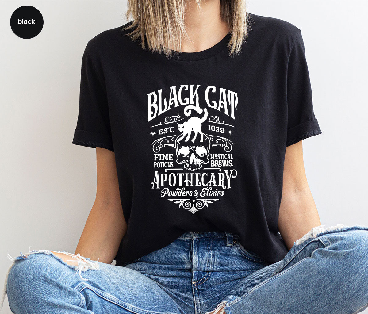 Spooky Season Gifts, Halloween Party Toddler T-Shirt, Cat Graphic Tees, Halloween Crewneck Sweatshirt, Women Vneck Tshirt, Gift for Her