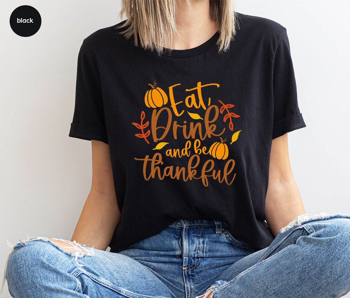 Cute Pumpkin T-Shirt, Fall Graphic Tees, Thankful Gifts, Thanksgiving Outfits, Autumn Crewneck Sweatshirt, Fall Leaves Vneck Shirt