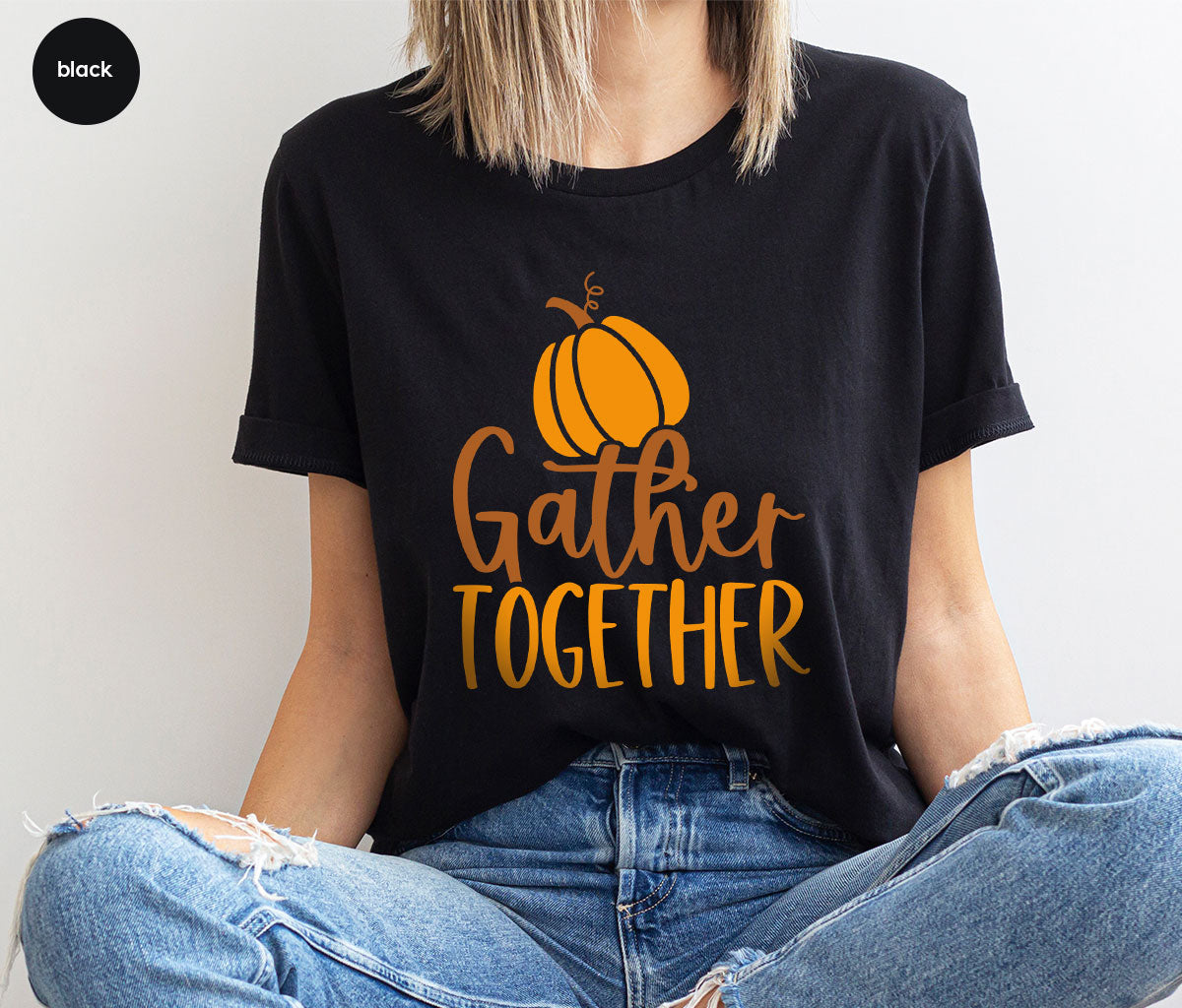 Fall Crewneck Sweatshirt, Thanksgiving Family Outfits, Pumpkin Graphic Tees, Autumn Clothing, Thankful Toddler Tshirt, Gather Together Shirt